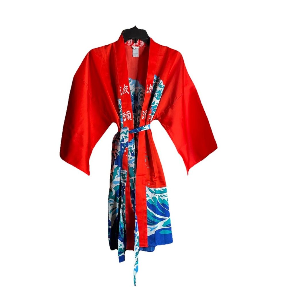 VINTAGE Japan Red Ocean Asian Kimono Robe Womens